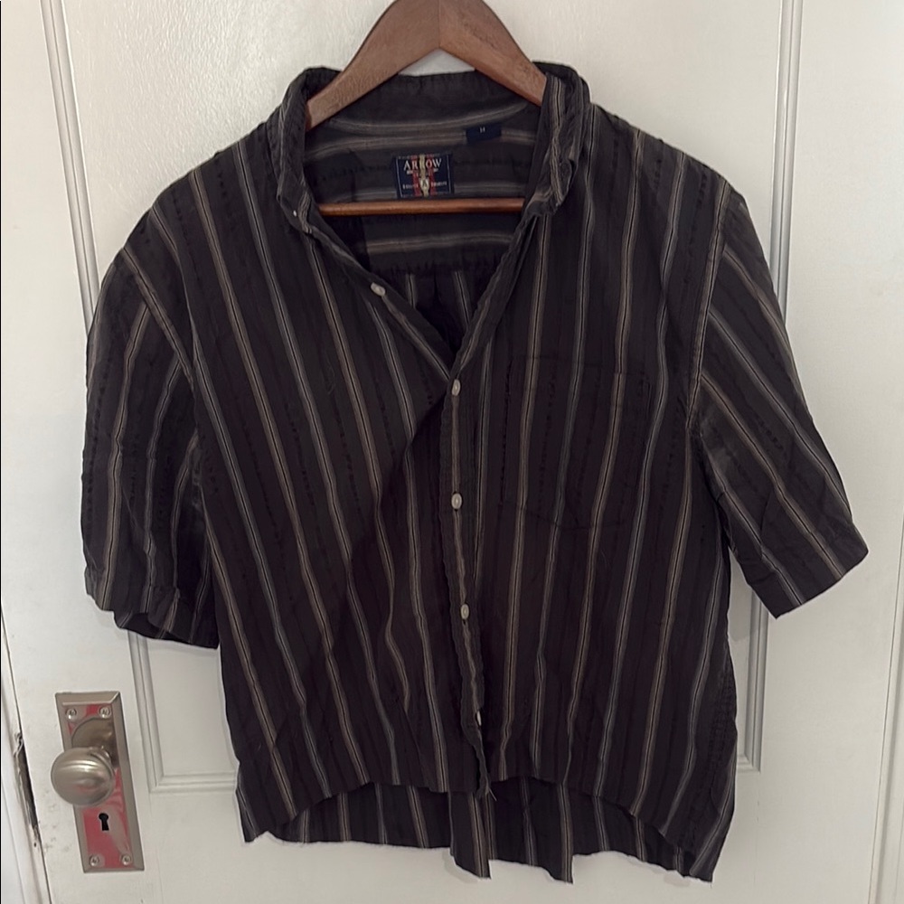 Arrow Charcoal and Cream Striped Shirt